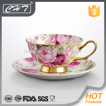 Porcelana de oro moderno borde personalizada de hueso china taza de café y platillo